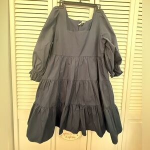 Madewell Poplin Lizzie Square Neck Puff Tiered Mini Babydoll Dress Twilight 14